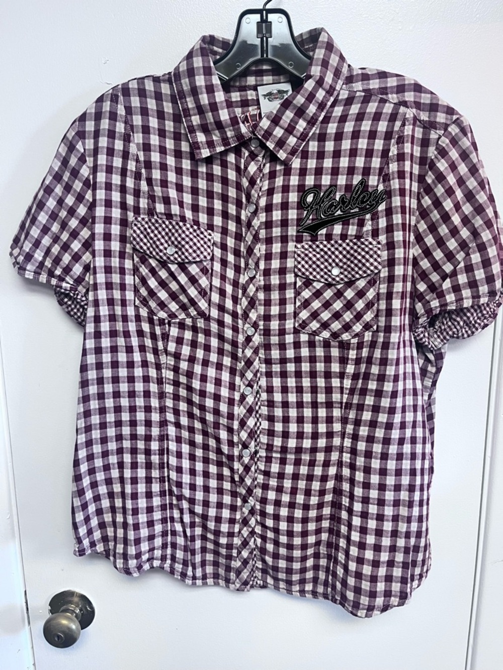 Harley-Davidson burgundy Gingham Button-Up Shirt
